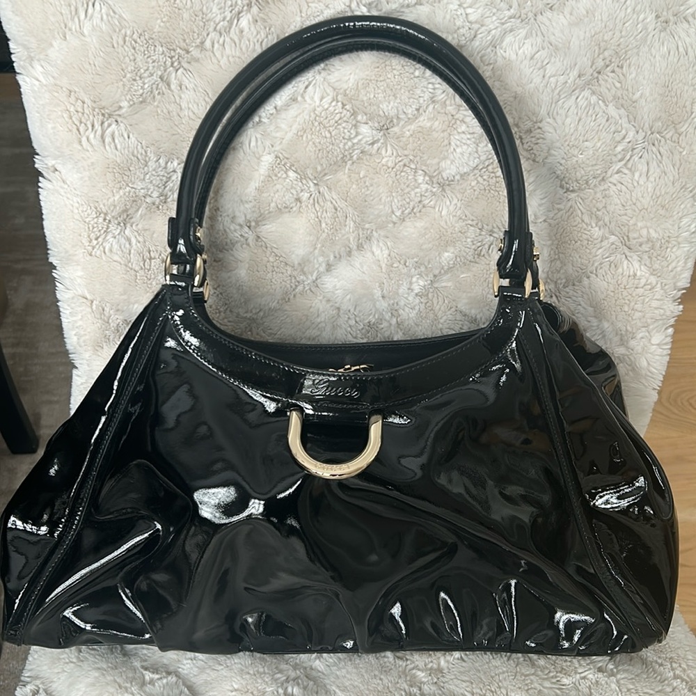 Authentic Black Patent Gucci Hobo Bag